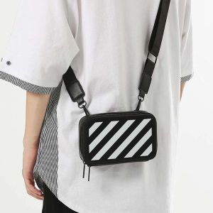 CHANBAEK Korean Style PU Leather Shoulder Bag Stripe Handbag Small Square Messenger Bag Fashion Casual Men Crossbody Bag Daily
