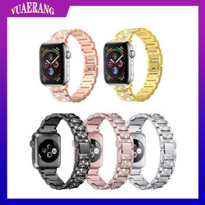 VUAERANG full Diamond Watch bands compatible for Apple Watch 6/SE/5/4 40/ 44MM Metal Three Beads Stainless Steel Straps For i watch 3/2/1 38/42MM