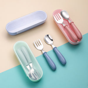 Allieuka Kids Cutlery Set Spoon Fork Toddler Utensils 304 Stainless Steel Travel Case Dustproof Matibay Sulit Baby Led Weaning Kindergarten