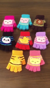 Toddler Half Finger Gloves Cartoon Warm Gloves Knitted Mittens Winter Thick Gloves Indoor Gloves for Little Girls Boy