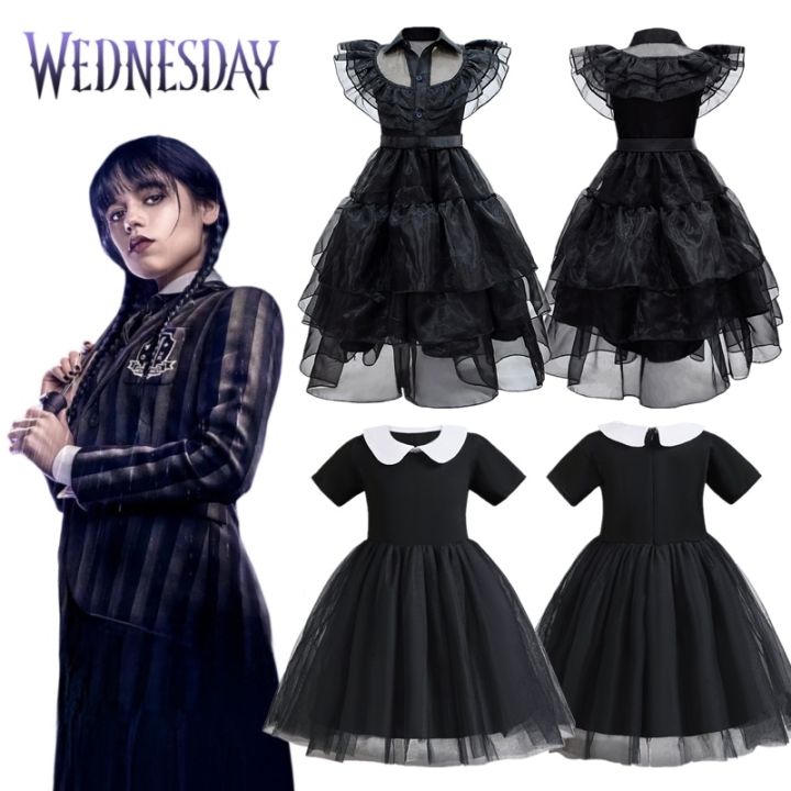 HBESTY Wednesday Addams Dress for Girls Black Dresses Kids
