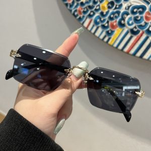 VBNFH ย้อนยุค แว่นกันแดดโพลาไรซ์แบบไม่มีกรอบ แว่นตา น้ำหนักเบา แว่นตาป้องกันรังสียูวี แคทวอล์ค ความคมชัดสูง แว่นกันแดดกรอบสี่เหลี่ยม ผู้หญิง