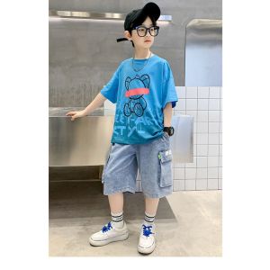 Quần áo bé trai 26kg đến 41kg phong cách Hàn Quốc đồ bộ bé trai mùa hè 2023 hàng Quảng Châu cao cấp