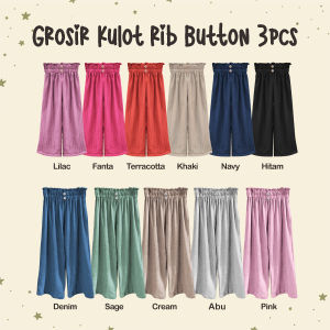 GROSIR Mix Warna 3Pcs Celana Panjang Kulot Rib Knit Anak Perempuan 3-13 Tahun