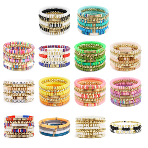 สร้อยข้อมือกำไลปรับได้ทำมือหลากสีทำมือสำหรับทุกโอกาสกำไลสร้อยข้อมือลูกปัดดินเหนียวที่มีสีสัน