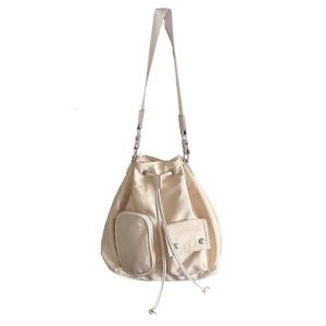 Womens Nylon Drawstring Bucket Bag for Travel Fashionable Shouder Bags Casual Crossbody Bag