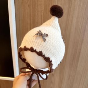 COMEMECO Nơ Mũ len cho bé Chống gió Giữ ấm Mũ len chóp nhọn cho trẻ  biết đi Ngọt ngào Đã được làm dày Mũ bảo vệ tai cho bé dành cho trẻ sơ sinh