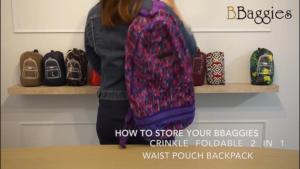 BBags Crinkled Foldable 2in1 Waist Pouch Backpack - Violet Bricks