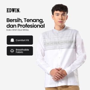 EDWIN JEANS - KOKO DZUL WHITE Kemeja Lengan Panjang Baju Muslim Pria Top Man Muslim Shirt