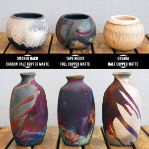RAAQUU 3 PACK 2x DOKUTSU 1x UMI Raku Art Pottery Vase Handmade Ceramic Home Decor Gift