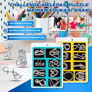 TITIK TIGA  Set Isi 8 Pcs Mainan Puzzle Edukasi Anak Tantangan Melepas Puzzle – Mainan Challenge Unlock Puzzle Logam Permainan Memisahkan Puzzle Terkunci Mainan Sulap Melepas Puzzle