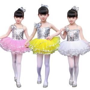 Bé Gái Hồng Kim Sa Lấp Lánh Tutu Nhảy Đầm Jazz Ba Lê Dancewear Trường Hoạt Động Trang Phục Quà Tặng Sinh Nhật Bộ Trang Phục Công Chúa Đầm Trắng Vàng Mẫu Giáo nhảy Dance