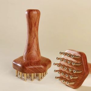 CHLOCH Natural Wood Copper Massage Brush Long Wooden Handle Multipurpose Brass Meridian Brush  Sturdy Gua Sha Tool Liver Meridian Body Care