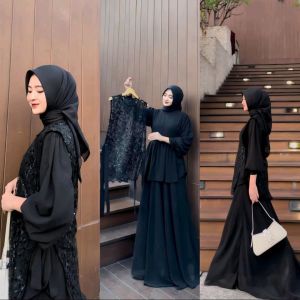SINTYA LONG DRESS SET OUTER BRUKAT LUXURY CERUTY BABYDOLL FULL FURING GAMIS MUSLIM KONDANGAN TERBARU