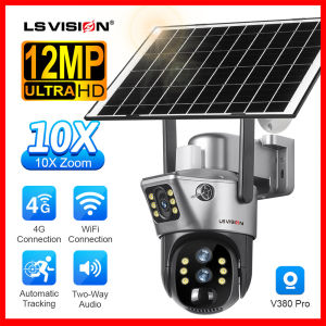 LS tầm nhìn V380 Wifi/4G 6K 12MP Màn hình kép zoom 10x năng lượng mặt trời Camera CCTV không dây đầy màu sắc nhìn trong đêm PTZ an ninh máy ảnh IP66 ngoài trời không thấm nước PIR + ai phát hiện âm thanh hai chiều máy ghi hình IP