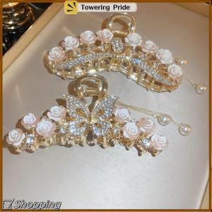 [Towering Pride] Ánh sáng sang trọng Rhinestone chuông phong lan tua tóc Clip hoa hồng bướm Claw Clip cá mập tóc Claw barrette Phụ kiện tóc