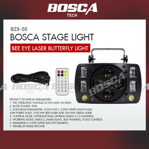 BOSCA Stage Light Bee eye Laser Butterfly Light BZX-50 50W Stage equipment DJ Bar Party Concert Light AC95V-245V 50/60Hz  12 channels Main/slave Self-walking Voice Remote control Working mode