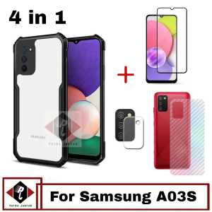 Promo Paket 4in1 Case Transparan Samsung A03s 2021 Tempered Glass Layar Free Camera Dan Garskin