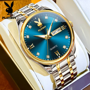 PLAYBOY watch for men business style dual calendar luminous diamond dial waterproof with free gift box