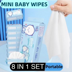 8 in1 Set Mini Baby Wipes Wet Wipes Wet Tissue Travel Outdoor Sport Mini Wet Wipe Portable Wet Wipes Dormitory Sanitary Wipes Cleaning Wipes