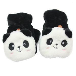 DOWNA Imitation Rabbit Hair Flip Half Finger Gloves Cute Panda Soft Warm Gloves Winter Accessories Thicken Touch screen Gloves