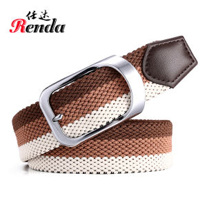 ผู้ชายผู้หญิงสบายๆถักหัวเข็มขัดผ้าใบสานยืดหยุ่นถักสายรัดยืดสายรัด2-Toneเข็มขัดถัก