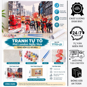 Tranh Tô Màu Theo Số Phố London Ngày Mưa 55x45cm Decor Nhà Cửa Kèm Màu Cọ