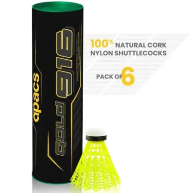 Apacs Gold 916 Natural Cork (Slow Speed) - Nylon Badminton Shuttlecock (6 in 1)