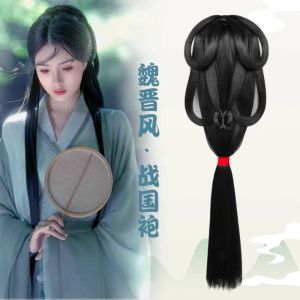 NO4 PANDA Lazy Costume Wig Chinese Ancient Wig Traditional Long Straight Hanfu Wig Headband Gentle Black Women Hanfu Wigs Photography