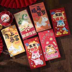 DUY26 6PCS Spring Festival Horse Year Red Envelope Cartoon Paper New Year Red Envelopes Traditional Lucky Spring Festival