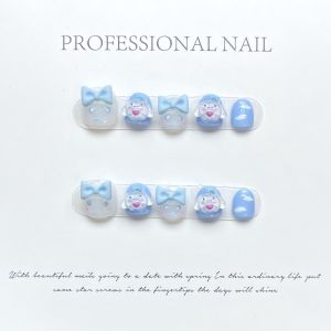 [HANDMADE]Artificial Childrens Nail Cute Cinnamoroll Dog Big Eared Dog Blue Cartoon Short Style Phototpy Nails Boys Girls Fashion Reusable and Removable Nails