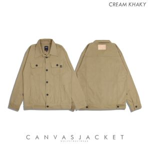 WOLV - Jacket Canvas Classic Premium Pria Terbaru Trucker Kasual - Khaki