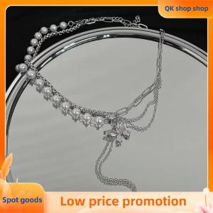 ✨QK shop✨ Shiny Crystal Butterfly Necklace Exquisite Multi-layer Pearl Clavicle Chain Necklaces for Women 2022 Trend Aesthetic Jewelry