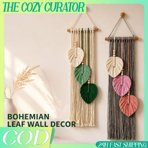 Boho Leaf Wall Tapestry Handmade Cotton Rope Tassel Hanging Ornament for Home Apartment Dorm