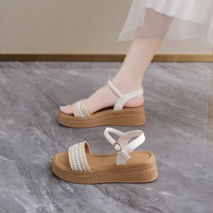 Free Shipping WomenS Sandals 2026 Summer New Collection Thick-Soled Casual Sandals Single-Strap Design Ethnic-Style Woven Sandals Wedge Heel Platform Sandals