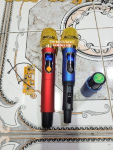 Mic Loa Kéo Chỉnh Được Tần Số màn hình xanh (Tay micro Đỏ + Xanh) LCD