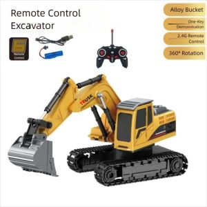 BESTIT 1:24 Remote Control Excavator Yellow Plastic Alloy Crawler Excavators High Quality 2.4Ghz 6 Channel Engineering Car Childrens Gift