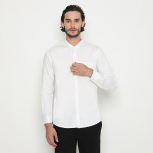 Vanfive Kemeja Pria Shanghai Polos Twill Soft Panjang Putih C0309