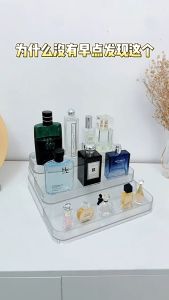 Shopclassy Transparent Acrylic Perfume Organizer 3-layer Ladder Tabletop perfume dresser cosmetics display storage Rack