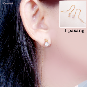 Anting Wanita  Serut Xuping Panjang Rumbai Rantai Permata Garis Telinga Wanita Lar4s - Lovelybutik