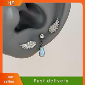 HB Vintage Couples Creative Angel Wings Stud Earrings Women Punk Studs Birthday Jewelry Gift