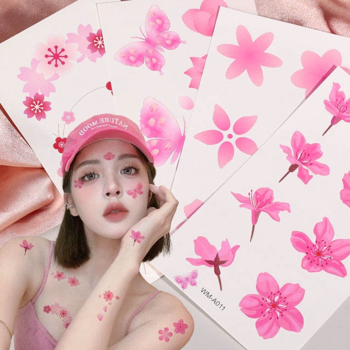4pcs Sakura Petals Face Sticker Pink Hand Body Art Fake Tattoos Sticker