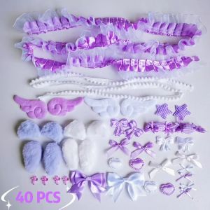 KEYOOL 40Pcs/Set Plush Ear Handmade Material Pack Pink Pain Bag Bow Lace Accessories Set Durable DIY Colorful Material Pack Set