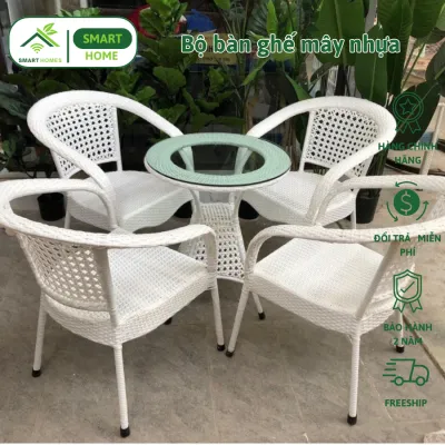 Bàn Ghế Sân Vườn SMARTHOMES Mây Nhựa Cao Cấp Decor Ban Công Bảo Hành 2 Năm