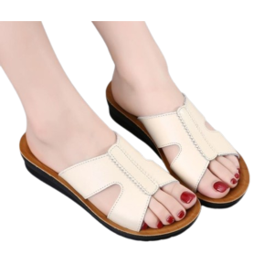 Sandal Wedges Wanita Kasual Siral Kulit Sintetis Gaya Rapi dengan Hak Kehutusan dan Tumit Tinggi