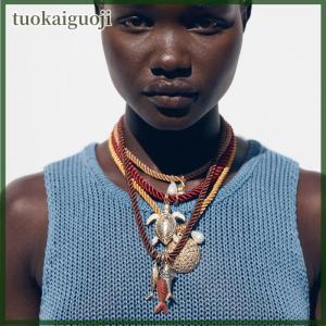 tuokaiguoji Personalized Conch Turtle Fish Necklace Ocean Style Hand-Woven Pendant Choker Summer Exquisite Trend Accessories