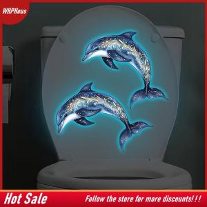 【COD】🔥🔥🔥 Glowing Dolphin Toilet Sticker Waterproof Removable Wall Decal for Bathroom Decoration Night Luminous Self Adhesive Art