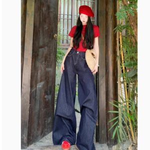 GDTIMA Retro Jeans Women Fall High-waisted Thin Drape Loose Wide-leg Pants baggy pants for women trousers pants for women casual dresses for women elegant classy coords