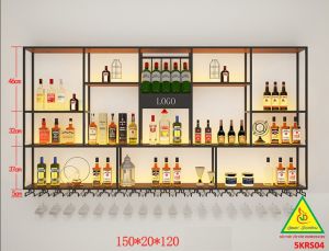 KỆ TRƯNG RƯỢU KHUNG SẮT – MẶT GỖ CÓ ĐÈN 5KRS04 - NỘI THẤT LẮP RÁP VIENDONGADV