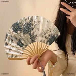 [COD] kunzhan Chinese Japanese Style Silk Fan Folding Fan Wedding Fan Art Gifts Dance Hand Fan Vintage Bamboo Folding Hand Held Flower Fan
